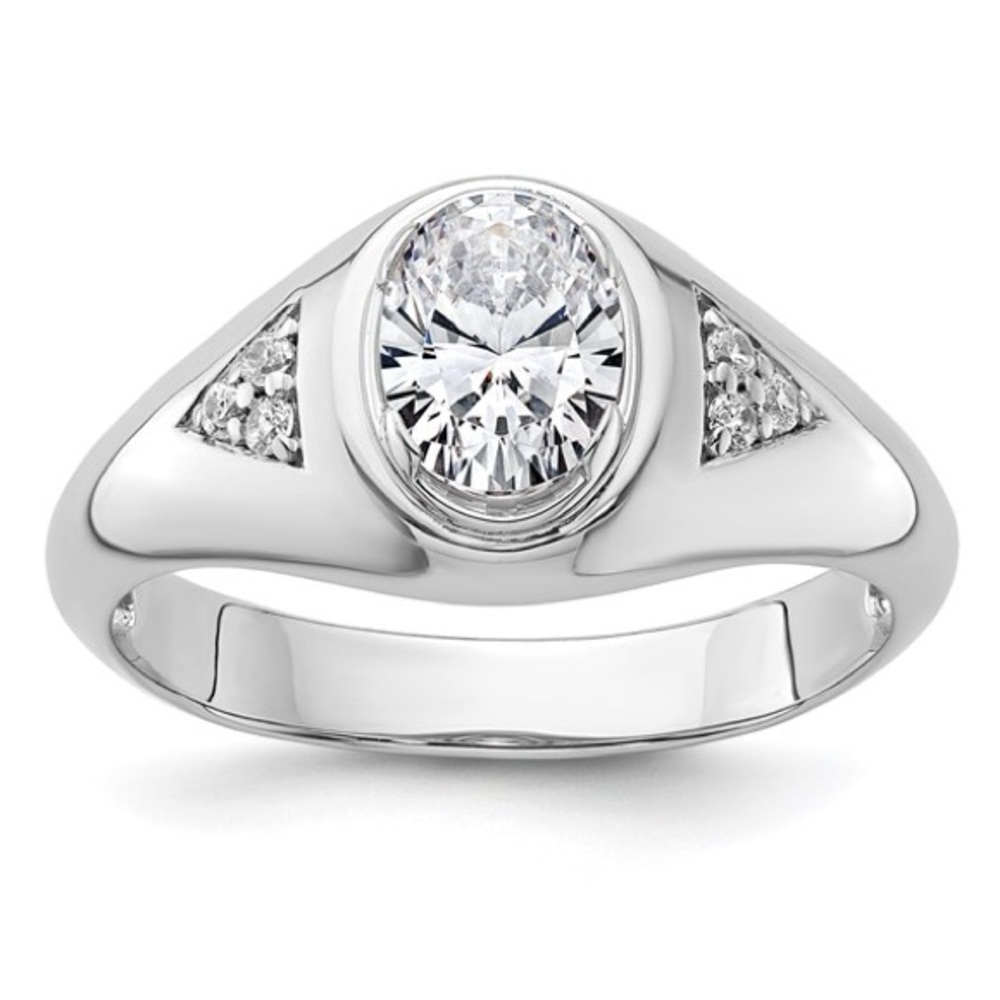 IBGoodman 14K White Gold Lab Grown Diamond Oval Men’s Ring –Modern Luxury